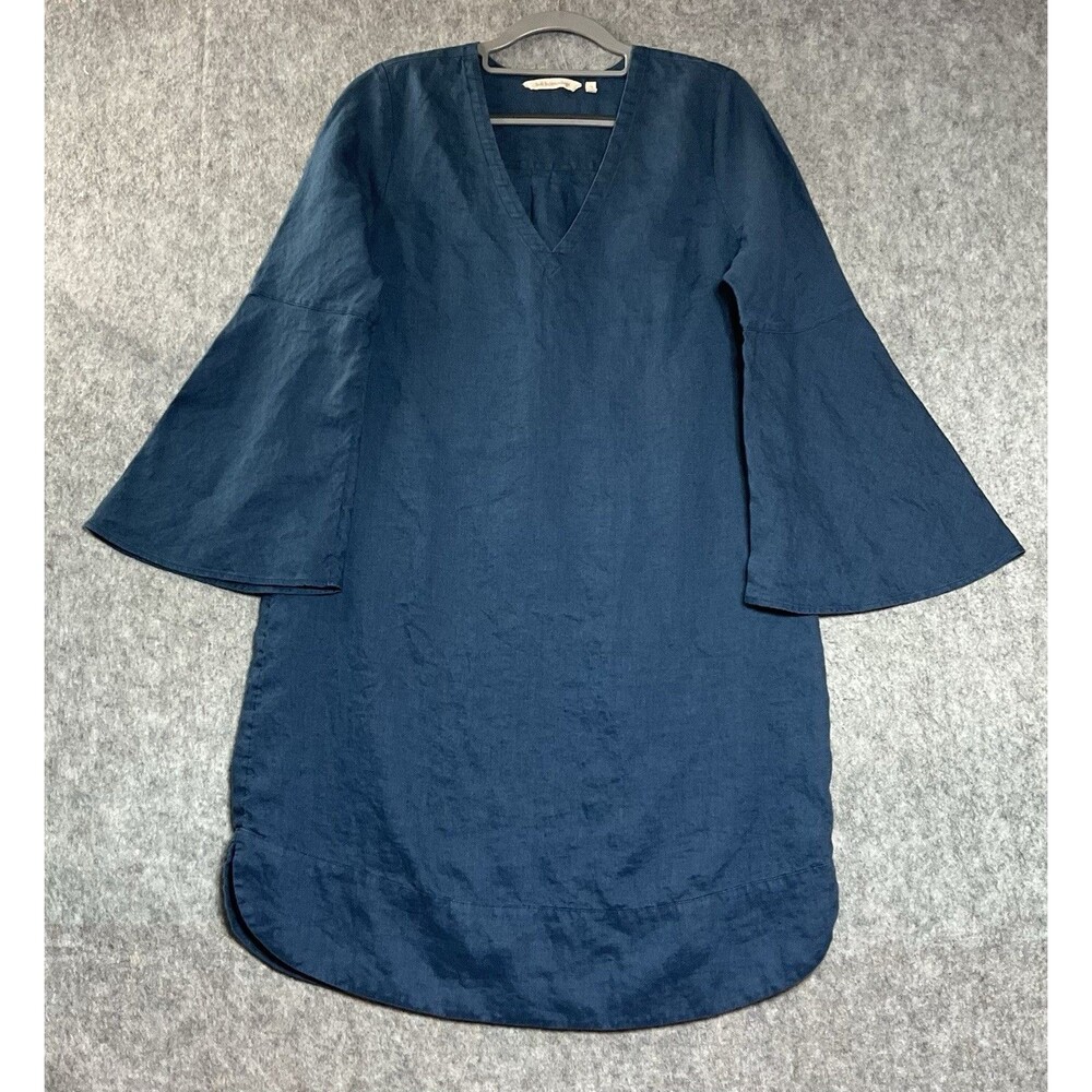 Soft Surroundings Dress Womens Medium Blue Linen Knee Length Classic Minimal